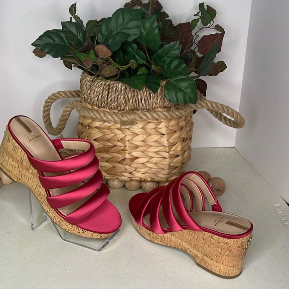 Sam Edelman Womens Fuchsia Satin Strappy Open Toe Cork Wedge Sandals Sz 8 M NIB - Picture 4 of 9